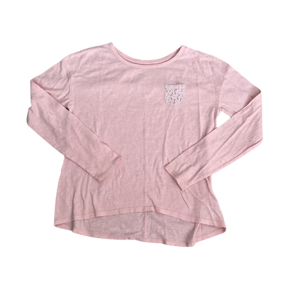 Cherokee Lace Pocket T-Shirt Girls size L 10 - 12 Pink High Low Long Sleeve